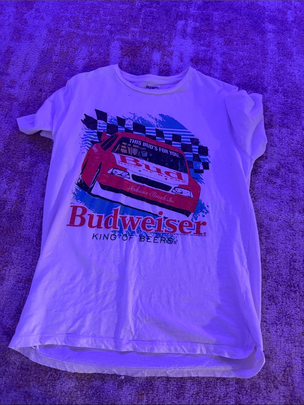 Budweiser White Tee with Red Racecar Graphic